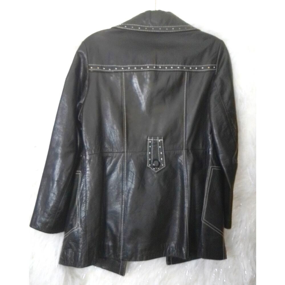Vintage Montgomery Ward The Tannery Black Leather Jacket Car Coat Size 15/16 - Picture 3 of 7
